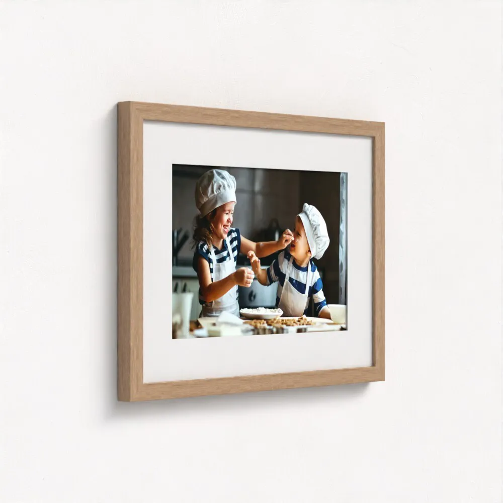 Example of natural framed print mockup, angled view