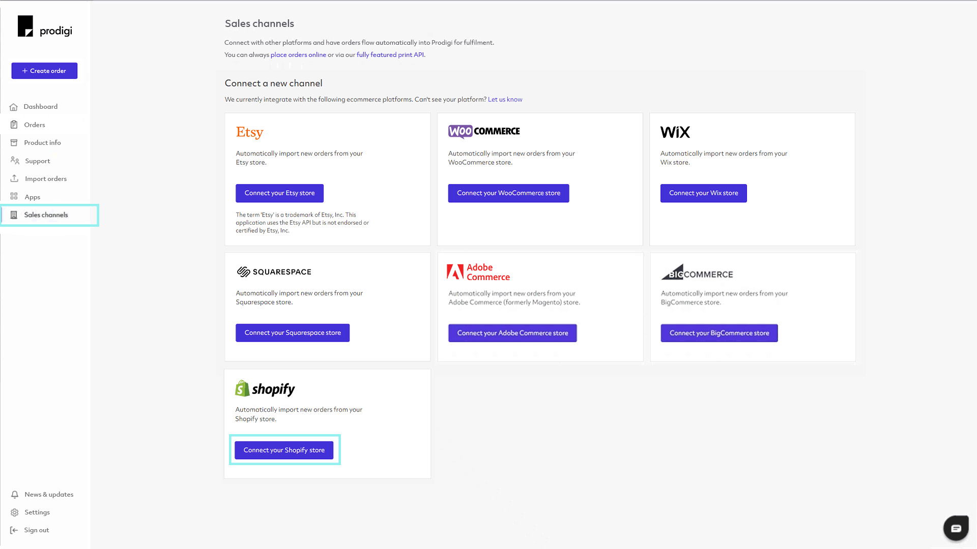 Prodigi sales channels